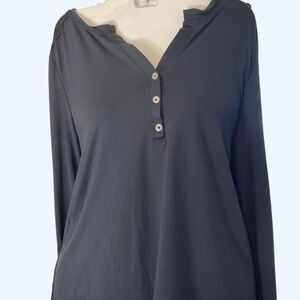 Nine West grey long sleeve button top w embroidery shoulders M